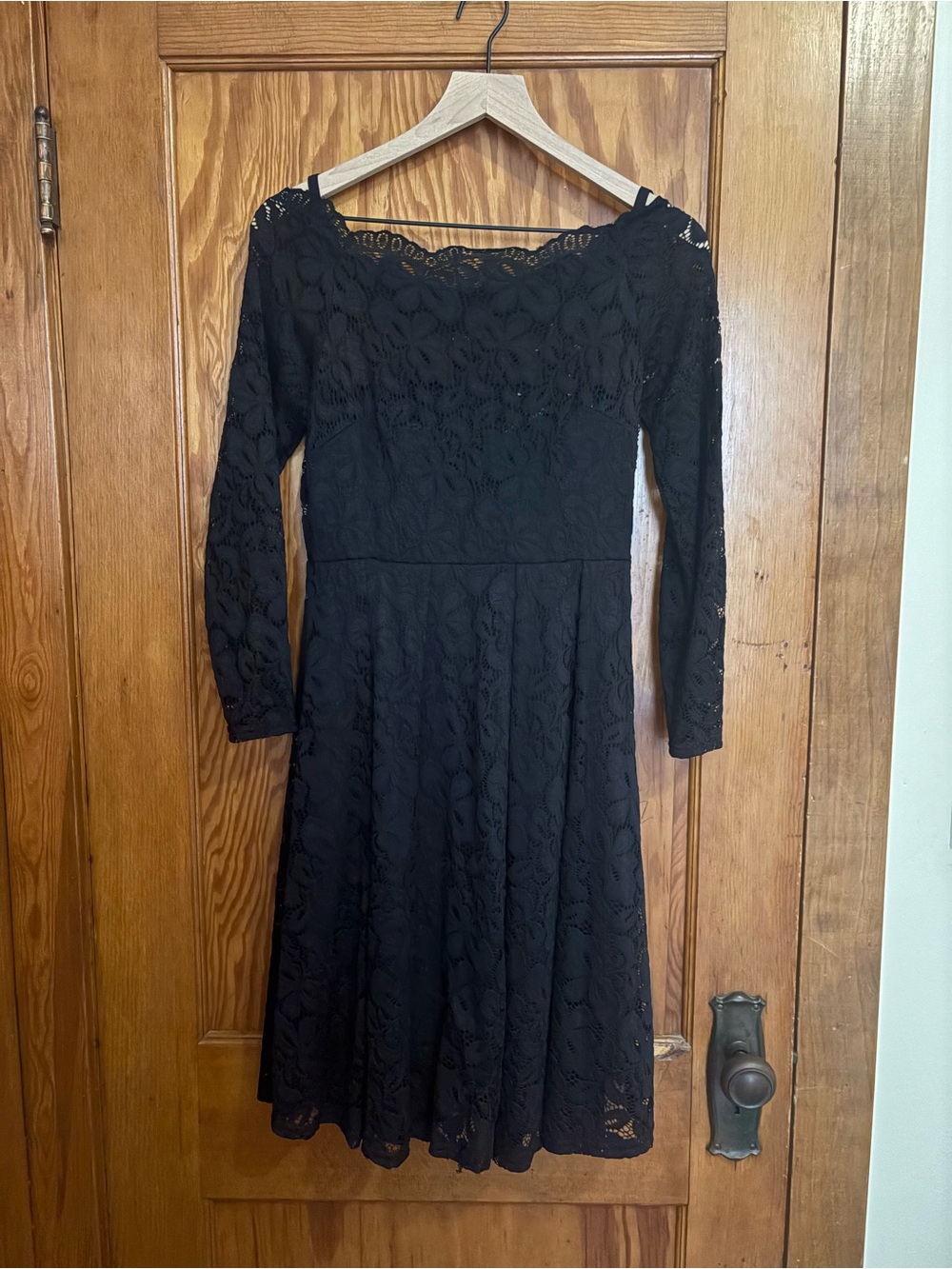 Black Lace Long-Sleeve Fit & Flare Dress